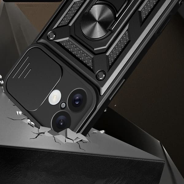 Telefontaske til iPhone 16 Plus Hybrid Armor Camshield - Sort