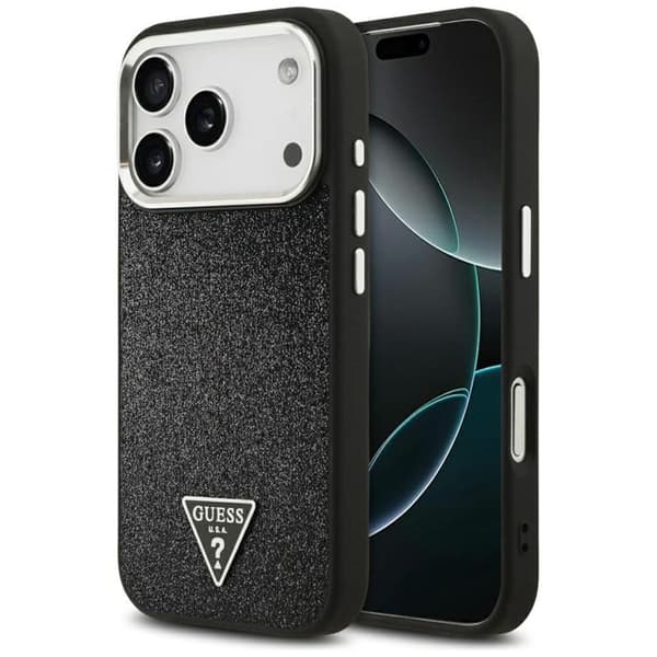 Guess Mobilcover til iPhone 17 Pro MagSafe Glitter Triangle Logo - Sort