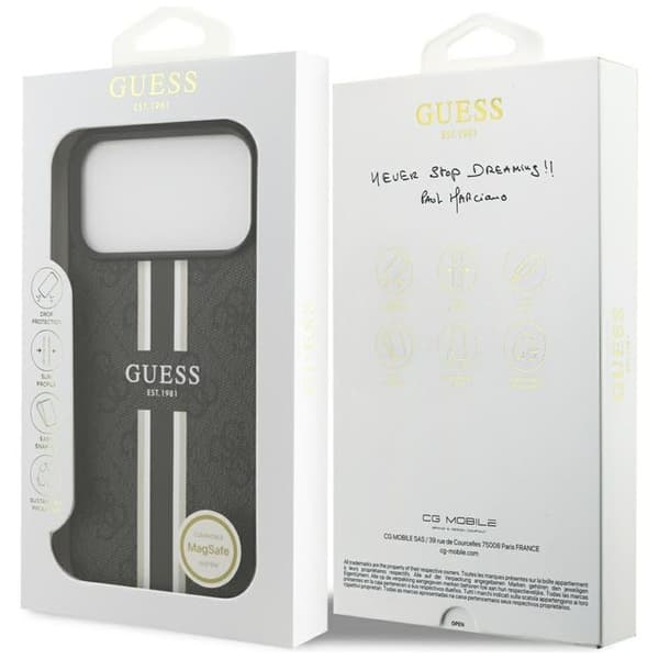 Guess telefontaske til iPhone 17 Pro Max MagSafe 4G trykte striber - sort