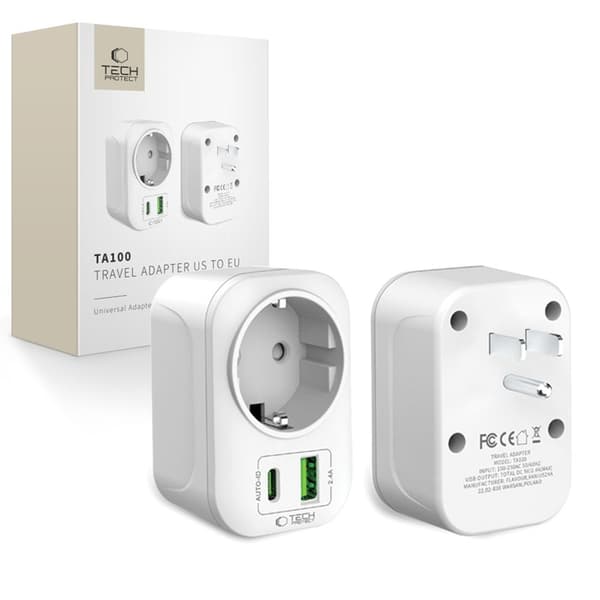 Tech-Protect Rejseadapter US til EU TA100 - Hvid