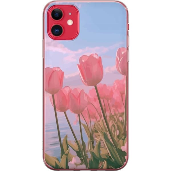 Taske til Apple iPhone 11 med lyserøde tulipaner