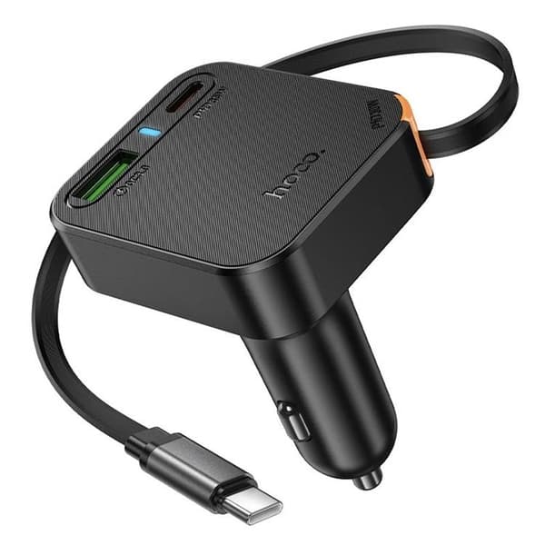 Hoco biloplader 65W USB-A USB-C med udtrækkeligt kabel NZ18 - sort