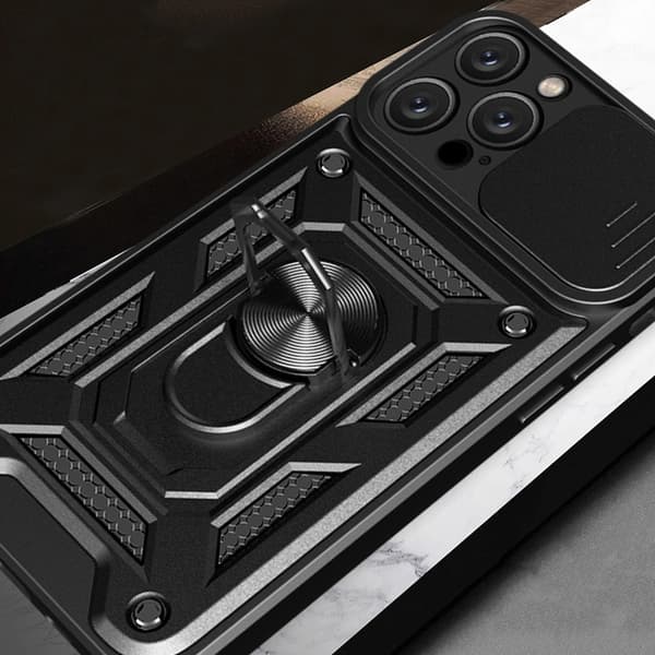 Telefontaske til iPhone 16 Pro Hybrid Armor Camshield - Sort