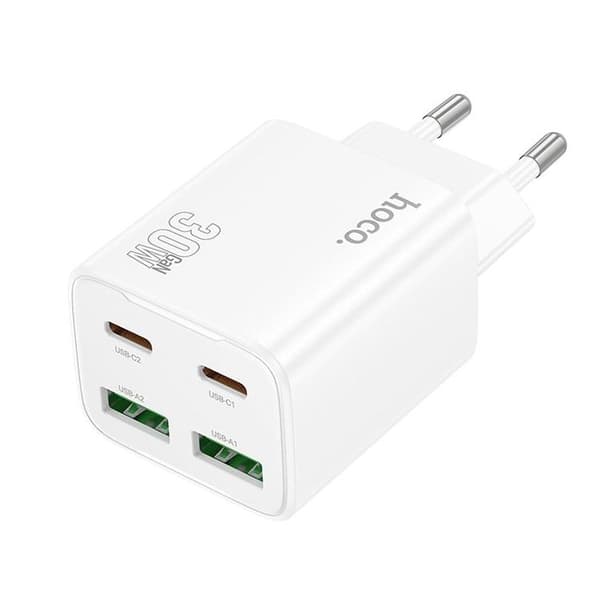 Hoco Hurtigoplader PD 30W 2xUSB-A 2xUSB-C QC3.0 3A N56 - Hvid