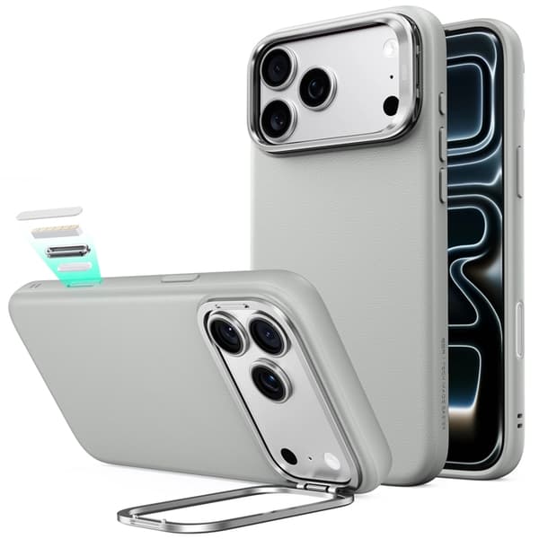 ESR Mobilskal För iPhone 18 Pro Max/17 Pro Max Magsafe Läder Kickstand - Grå