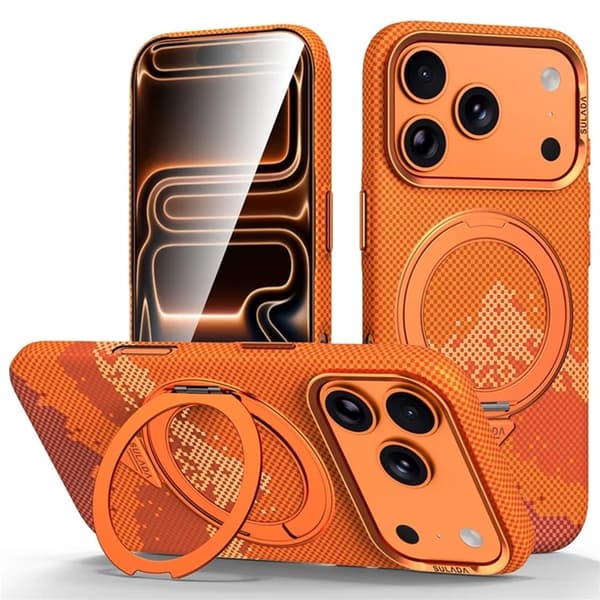 SULADA Mobilskal iPhone 17 Pro Max Magsafe 360° Rotating Ringhållare - Orange