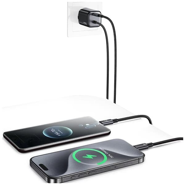 USAMS Hurtigoplader 20W 2xUSB-C GaN Mini JC - Sort
