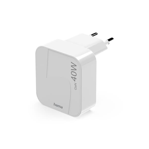 HAMA Oplader 2xUSB-C GaN PD 40W Hurtig Foldbar Mini Hvid