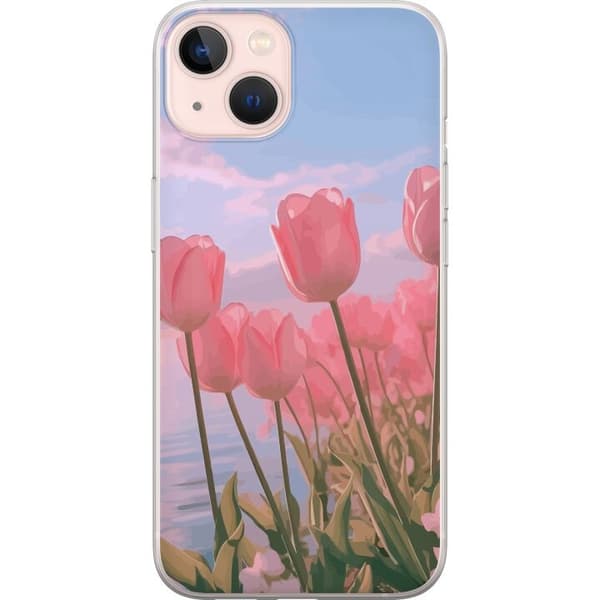Taske til Apple iPhone 13 med lyserøde tulipaner