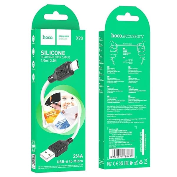 HOCO USB-A - Mikro-USB Kabel 1m 2.4A X90 - Hvid
