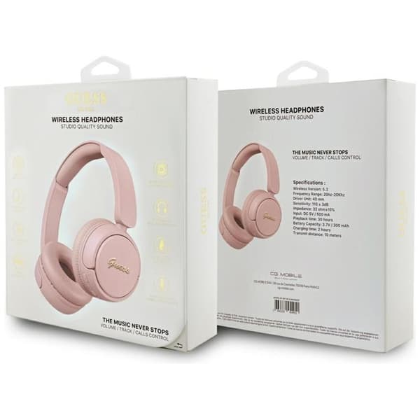 Guess Over-Ear Hörlurar Bluetooth 5.3 Metal Logo Script - Rosa