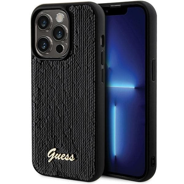 Guess telefontaske til iPhone 13 Pro Max MagSafe Sequin Script Metal - Sort