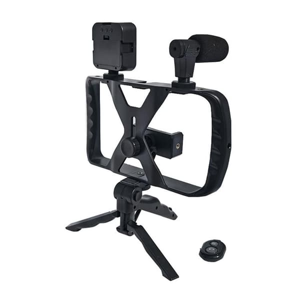 Selfie Stick med stativ til live udsendelse med LED-blitz og mikrofon