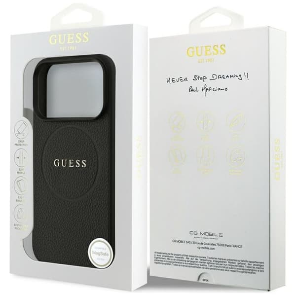 Guess-matkapuhelinkotelo iPhone 17 Pro MagSafe Grained Ring - Musta