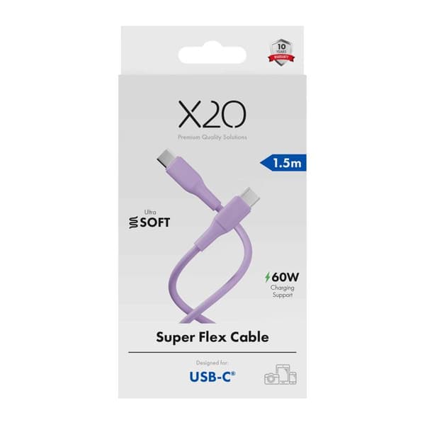 X2O SUPERFLEX 60W USB-C/C-kabel 1,5 m rosa