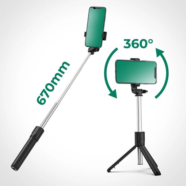 Selfiestick Teleskop Stativ 0.7m til Mobil - Sort