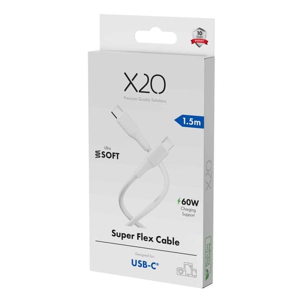 X2O SUPERFLEX 60W USB-C/C-kabel 1,5 m vit