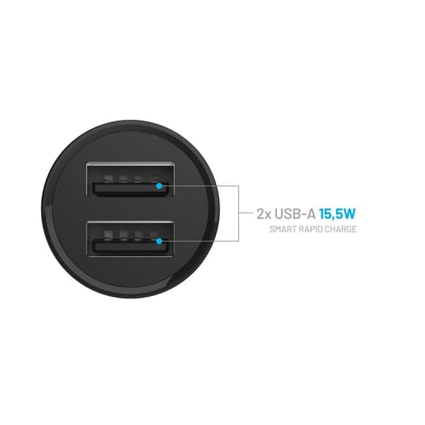 FIXED Mini Autolaturi 2xUSB-A 15W 12/24V Musta