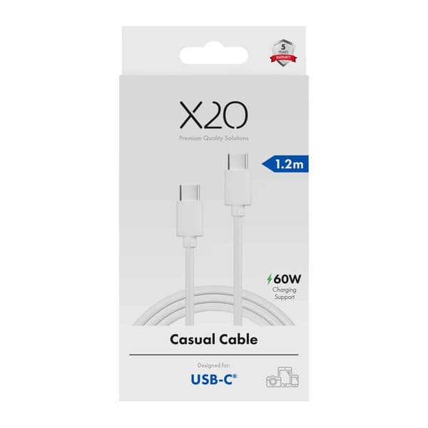 X2O Basic 60W USB-C/C-kaapeli 1,2 m valkoinen