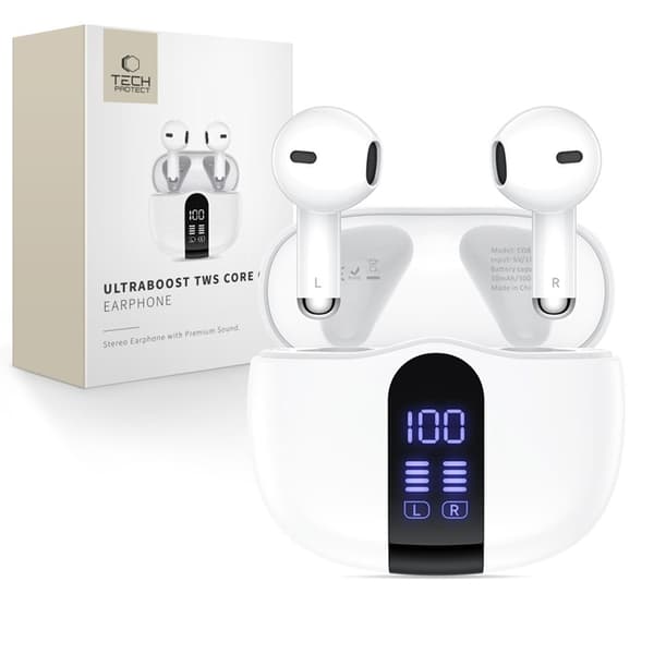 Tech-Protect Trådlös Hörlurar In-Ear Ultraboost Core G2 - Vit