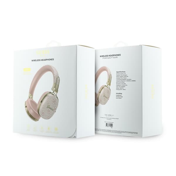 Guess On-Ear Hörlurar Bluetooth ENC Metal 4G Script Logo - Rosa