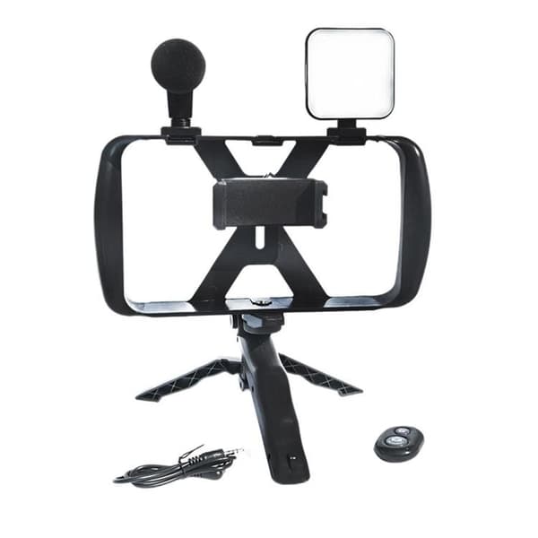 Selfie Stick med stativ til live udsendelse med LED-blitz og mikrofon