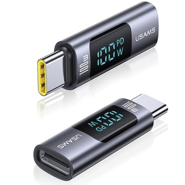 USAMS USB-C–USB-C-adapter 100W näytöllä – Teräs