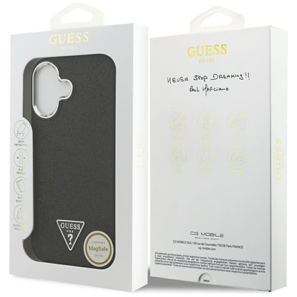Guess Telefontaske til iPhone 17 MagSafe Glitter Triangle Logo - Sort