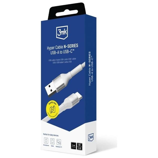 3MK USB-A til USB-C 18W Kabel 9V/2A 1m N-SERIE Hyper - Hvid