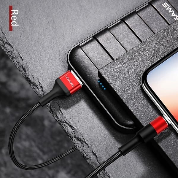 USAMS U5 Lightning Kabel flätad 2A 1,2 m SJ220IP02 - Röd