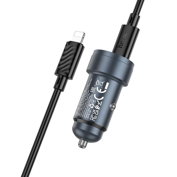 Hoco Biloplader 30W USB-C USB-A med Lightning-kabel Z57A - Sort