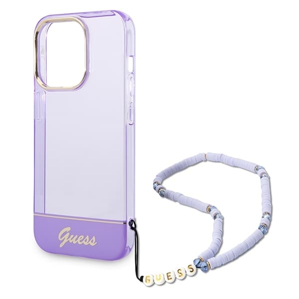 Guess Mobilskal till iPhone 14 Pro MagSafe Translucent Pearl Strap