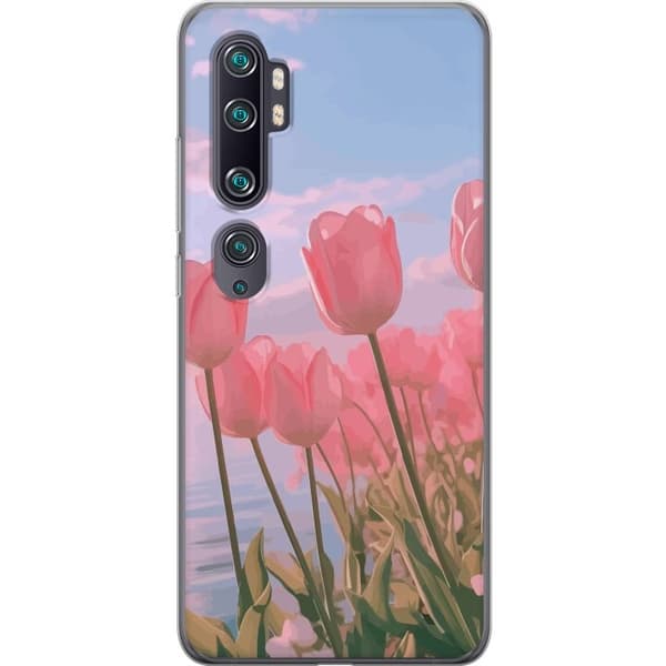 Telefontaske til Xiaomi Mi Note 10 med lyserøde tulipaner