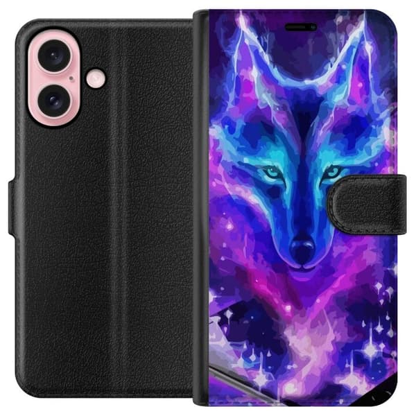 Plånboksfodral till Apple iPhone 16 med Neon Varg