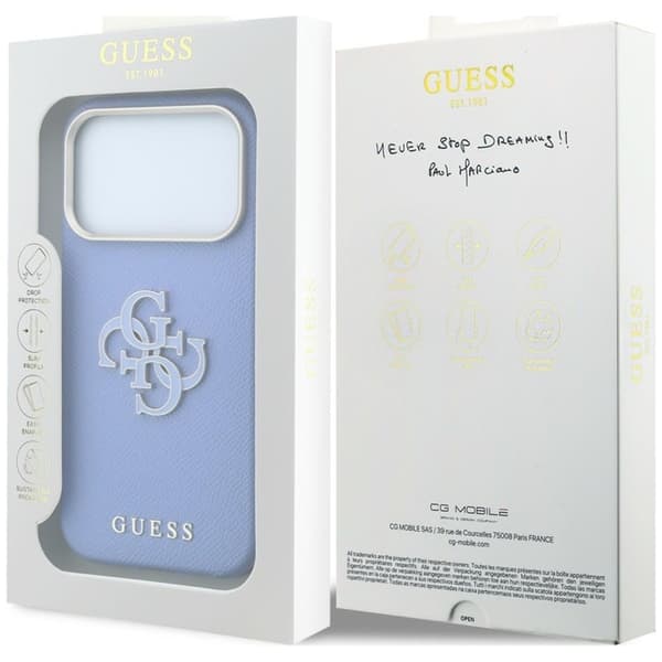 Guess Mobilskal För iPhone 18 Pro Max/17 Pro Max Grained & Big Resin Logo - Blå