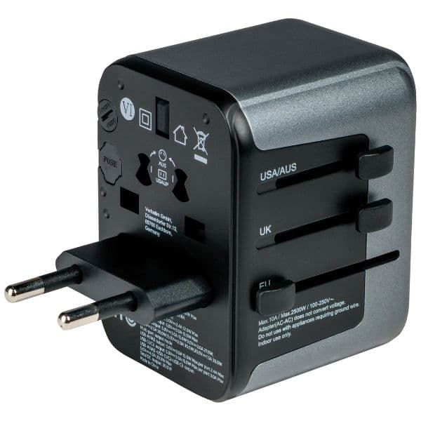 Verbatim Rejselader 30W PD 2xUSB-C 2xUSB-A EU/UK/USA - Sort