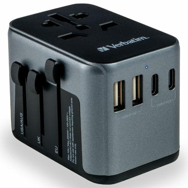 Verbatim Rejselader 30W PD 2xUSB-C 2xUSB-A EU/UK/USA - Sort