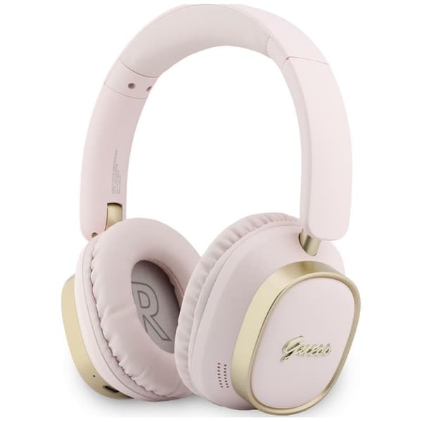 Guess On-Ear Hörlurar Bluetooth ENC Rectangle Metal Script - Rosa