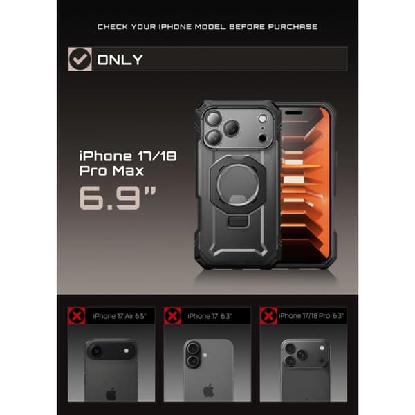 SupCase Mobilcover til iPhone 18 Pro Max/17 Pro Max Magsafe Grip Pro - Sort