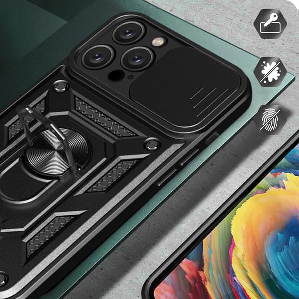 Telefontaske til iPhone 16 Pro Max Hybrid Armor Camshield - Sort