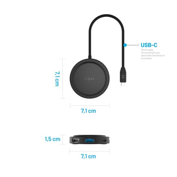 FIXED MagHub 7 in 1 USB-C HUB 4K & langaton lataus Musta