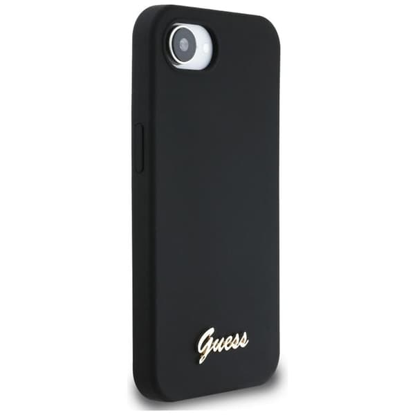 Guess-puhelinkotelo iPhone 16e MagSafe silikonisella Script Metal -logolla