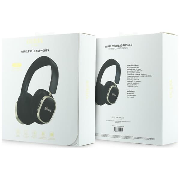 Guess On-Ear Hörlurar Bluetooth ENC Rectangle Metal Script - Svart