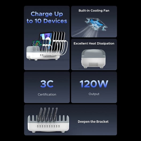 Orico Smart Ladestation 10xUSB-A - Hvid