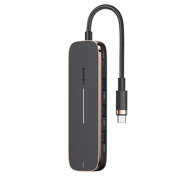 USAMS Adapterhub 3xUSB-A USB-C til HDMI - Sort