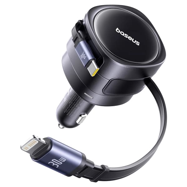 Baseus Biloplader USB-C Til Lightning Kabel Udtrækkelig 60W - Sort