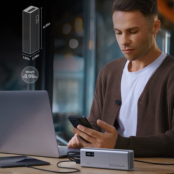 Cuktech Powerbank 20000mAh 150W 2xUSB-C USB-A - Grå