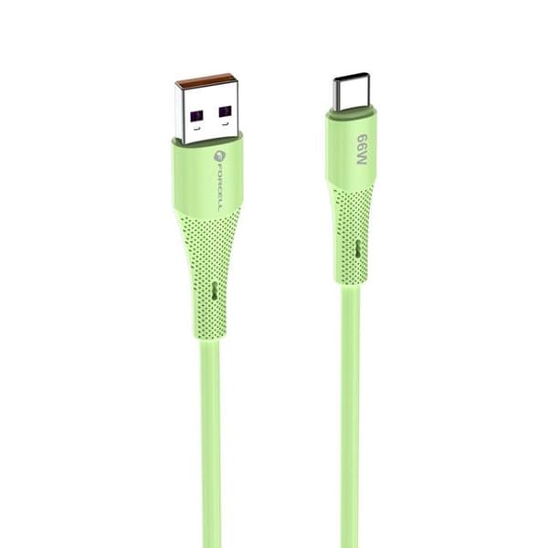 FORCELL USB-A til USB-C 66W Kabel 3A 1m QC4.0 Silikone C342 - Grøn