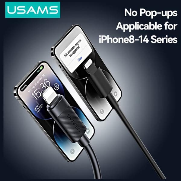 USAMS Lightning–USB-A 12W -kaapeli 1m U94 - Musta