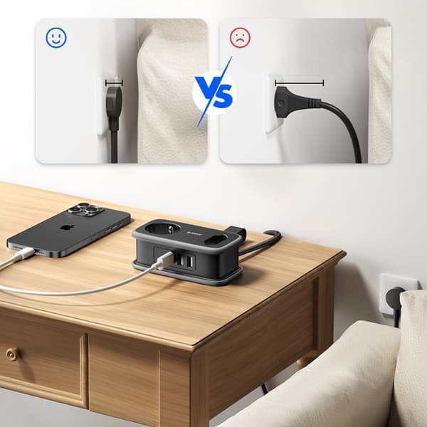 Orico 5in1 jatkojohto 15.5W 2xUSB-A 1xUSB-C 2xAC APP - Musta
